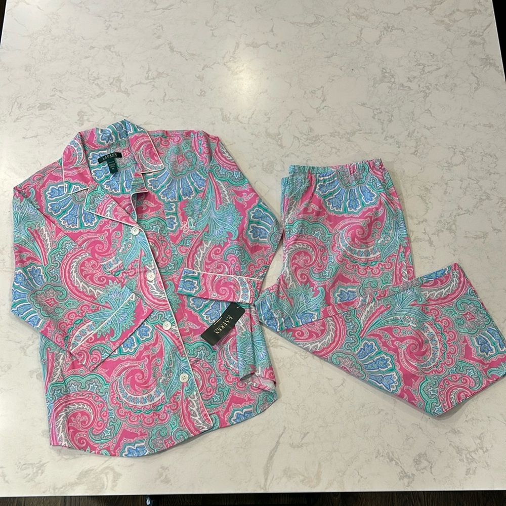 Ralph Lauren 2 Piece Pajama Set Anguilla Woven’s Size XL Women’s Cotton PJ’s